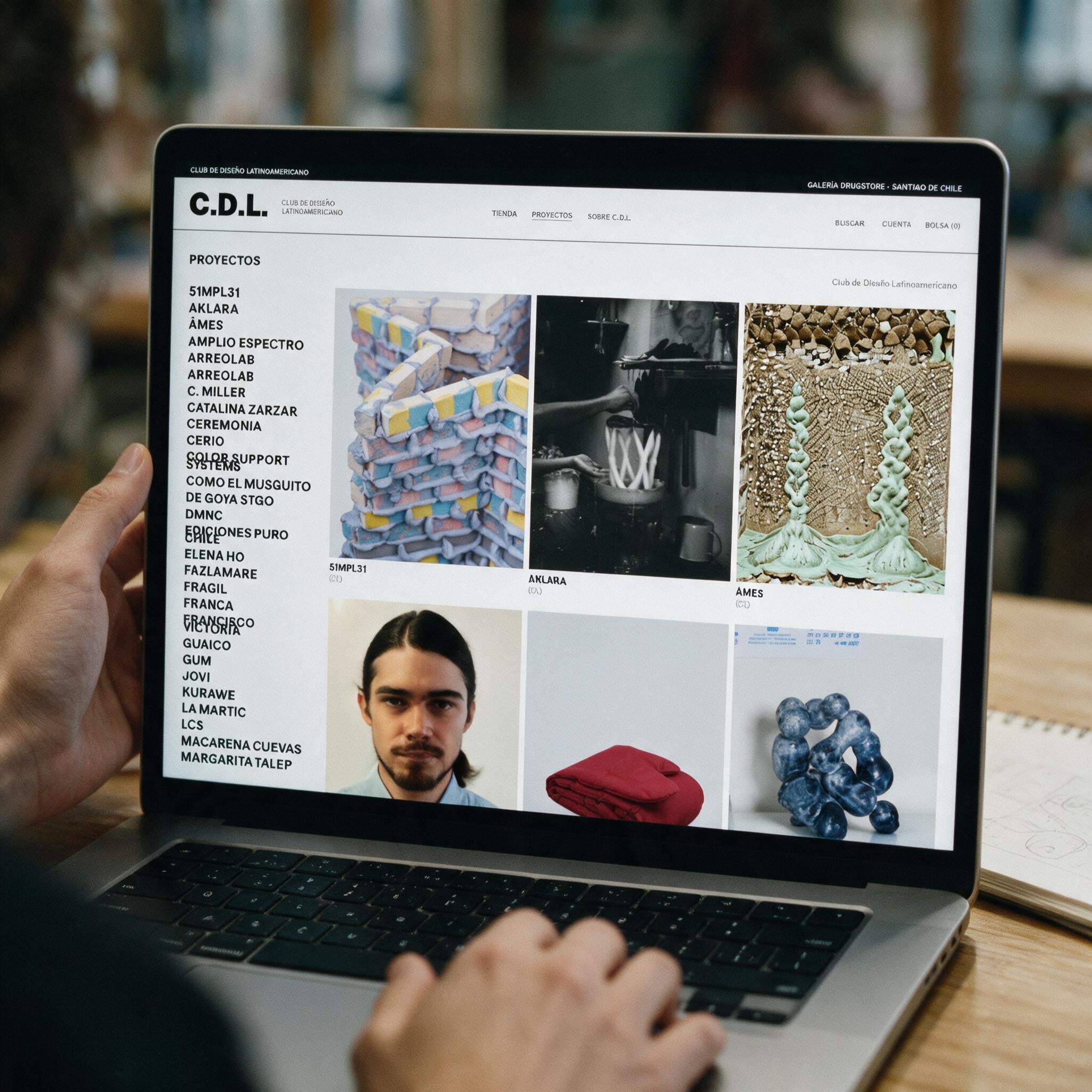 Tienda de CDL en iMac dentro de un espacio de diseño, fotografía cinematográfica analógica de 35 mm